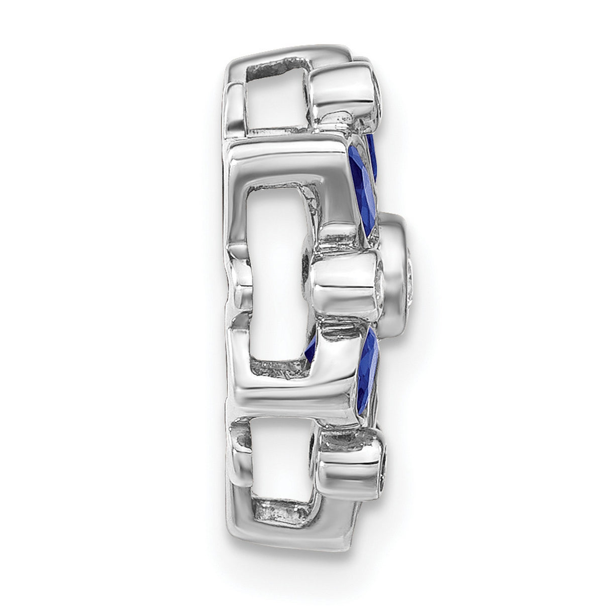 14k White Gold Pendant with Marquise and Pear Blue Sapphires, Floral Design, Diamond Accents