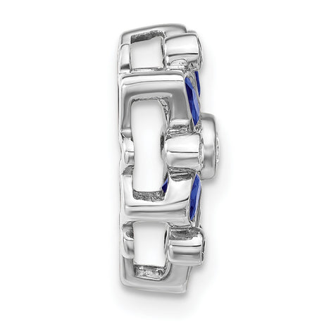 14k White Gold Pendant with Marquise and Pear Blue Sapphires, Floral Design, Diamond Accents