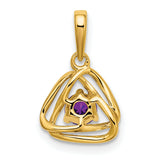14k Yellow Gold Triquetra Pendant with Amethyst, Celtic Knot Spiritual Charm