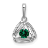14k White Gold Celtic Triquetra Pendant with Lab Created Emerald , Trinity Knot Design for Women