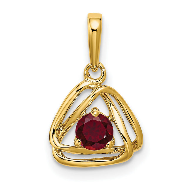 Created Ruby Triangle Charm Pendant in Real 14k Yellow Gold