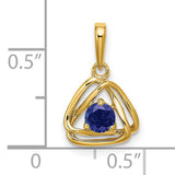 14k Yellow Gold Trinity Knot Pendant with Lab Created Sapphire, Celtic Triangle Design