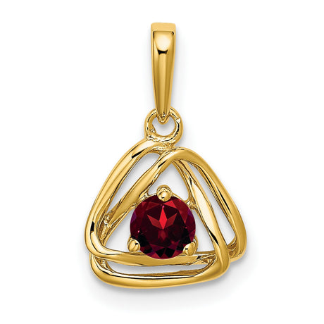 14k Yellow Gold Celtic Triquetra Pendant with Round Garnet Centerpiece