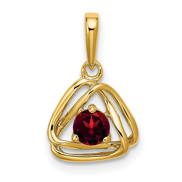 14k Yellow Gold Celtic Triquetra Pendant with Round Garnet Centerpiece