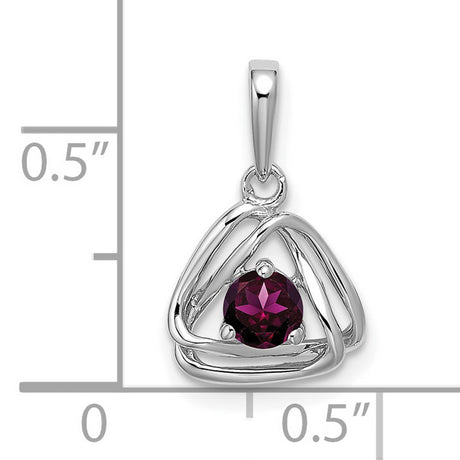 14k White Gold Trinity Knot Pendant with Rhodolite Garnet, Celtic Triquetra Design for Women