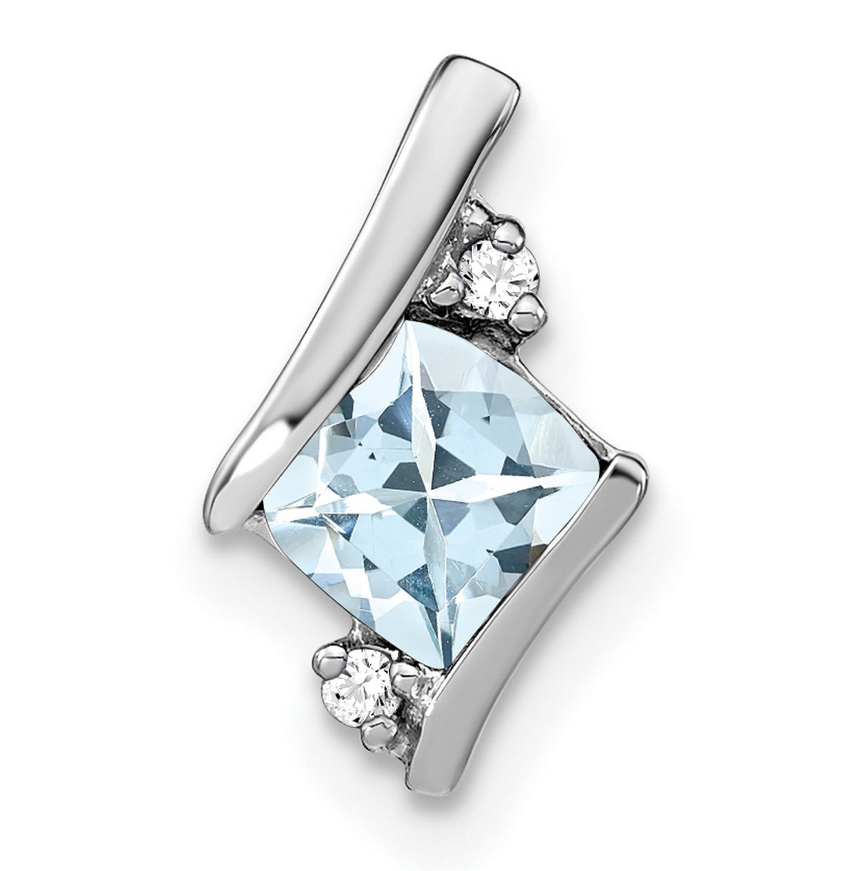 10k White Gold Pendant with Square Cut Aquamarine and Diamond Accents, Modern Minimalist Style