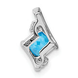 10k White Gold Pendant with Princess Cut Swiss Blue Topaz and Diamond Accents, March Birthstone Charm