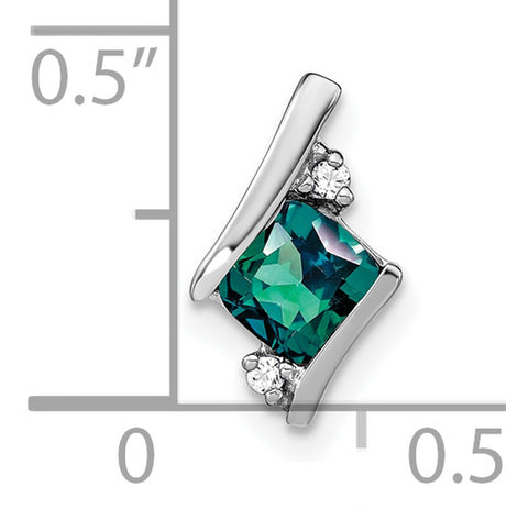 10k White Gold Pendant with Lab Created Alexandrite and Diamond, Cushion Design