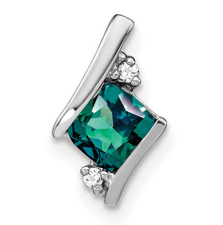 10k White Gold Pendant with Lab Created Alexandrite and Diamond, Cushion Design