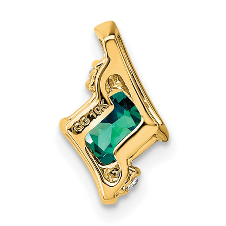 Cushion Created Alexandrite and Diamond Chain Slide Charm Pendant in Real 10k Yellow Gold