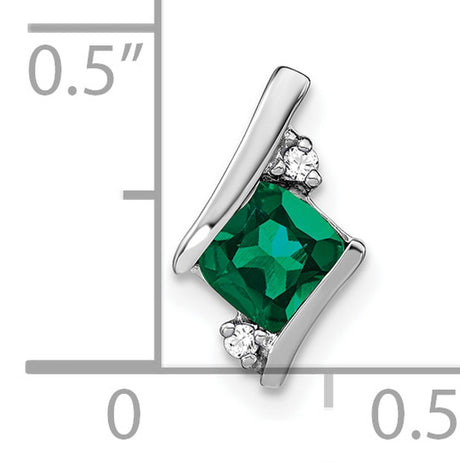 10k White Gold Pendant with Lab Created Emerald and Diamond Accents, Modern Abstract Design