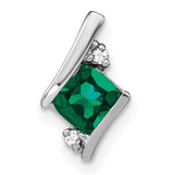 10k White Gold Pendant with Lab Created Emerald and Diamond Accents, Modern Abstract Design