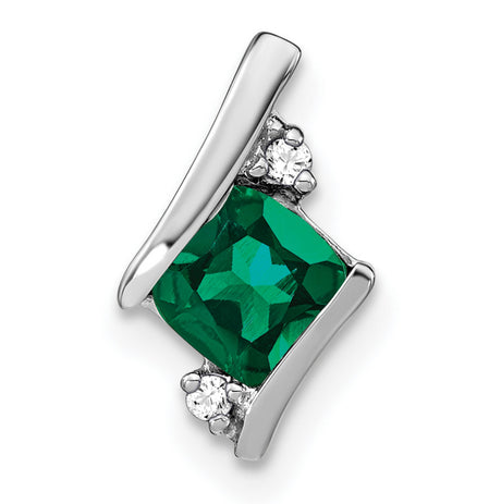 10k White Gold Pendant with Lab Created Emerald and Diamond Accents, Modern Abstract Design