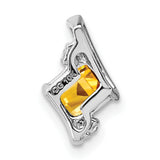 10k White Gold Pendant with Square Citrine and Diamond Accent, Modern Minimalist Design