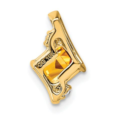 Cushion Citrine and Diamond Chain Slide Charm Pendant in Real 10k Yellow Gold