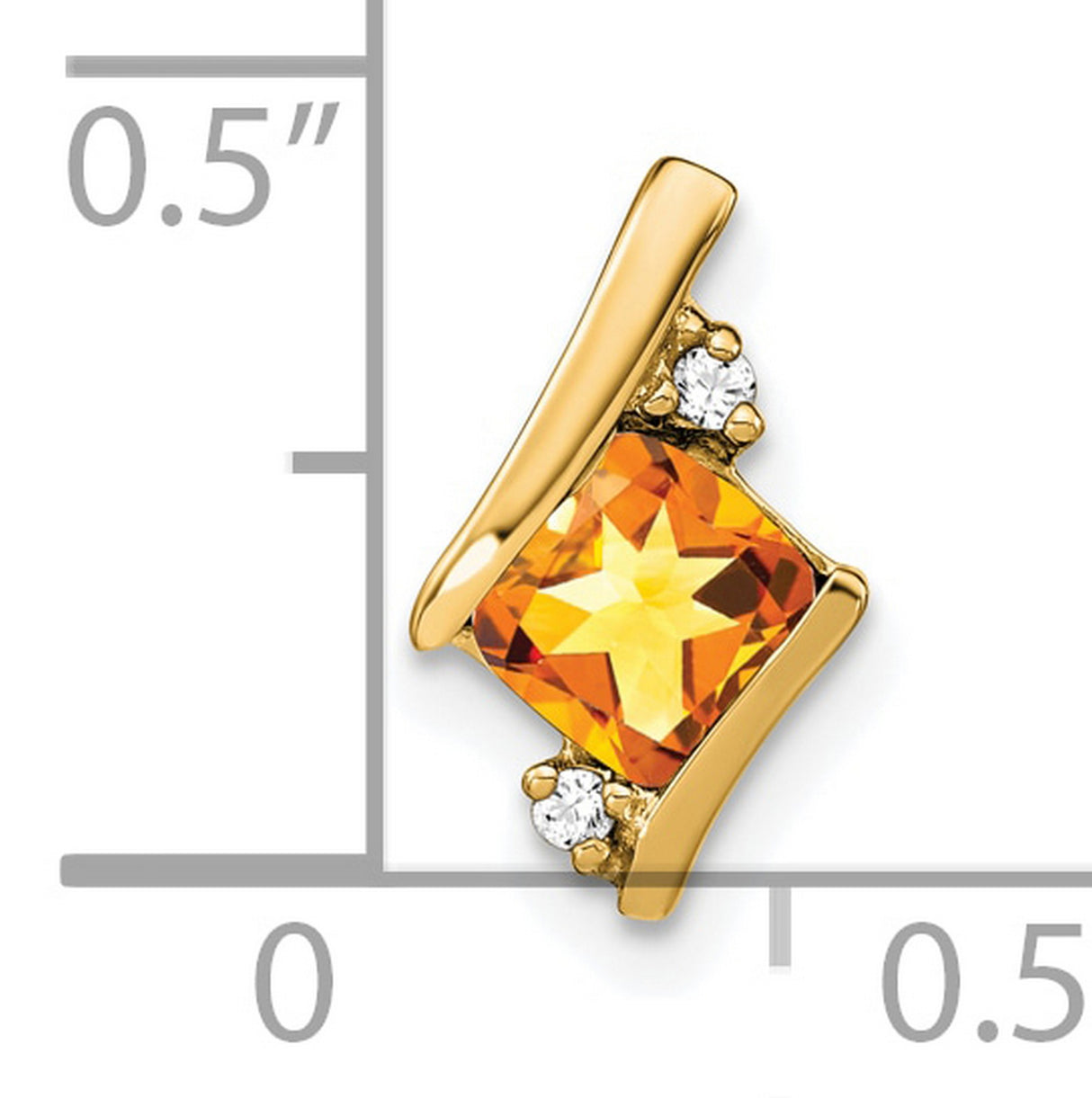 Cushion Citrine and Diamond Chain Slide Charm Pendant in Real 10k Yellow Gold