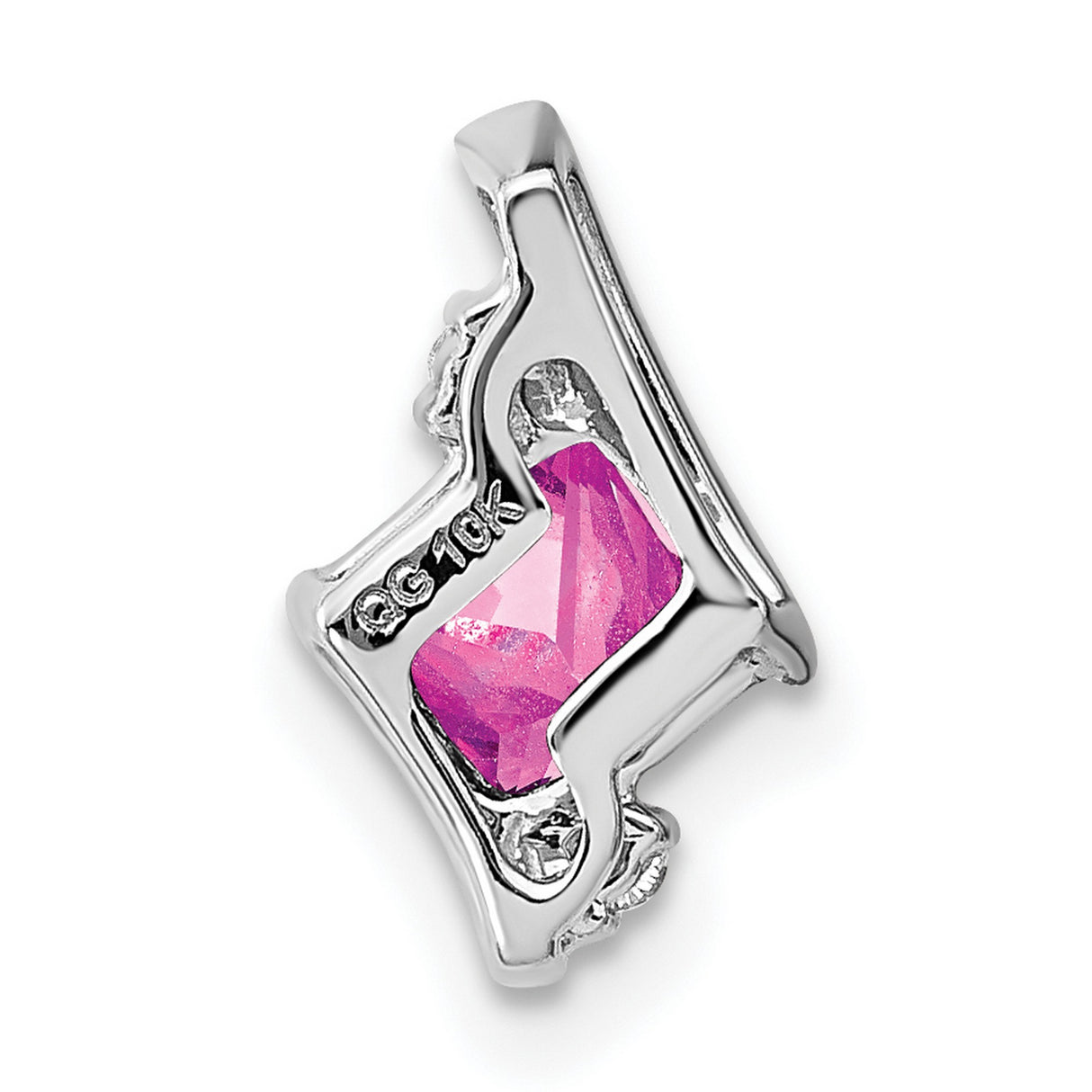 Sterling Silver Pendant with Square Pink Lab Created Sapphire and Diamond Accents, Modern Minimalist Design