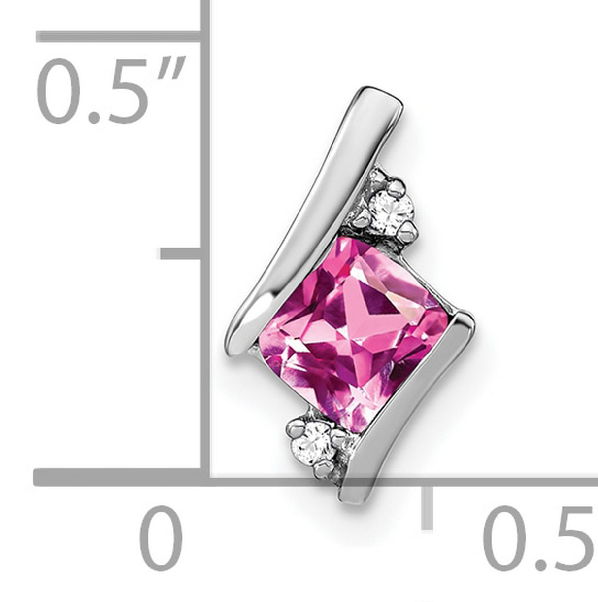 14k White Gold Pendant with Pink Lab Created Sapphire and Diamond Accent, Modern Design