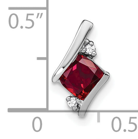 10k White Gold Pendant with Lab Created Ruby and Diamond Accents, Modern Minimalist Design
