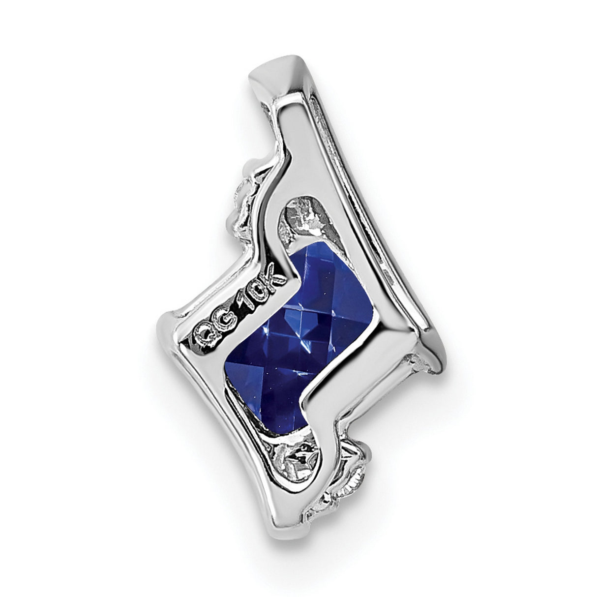 10k White Gold Pendant with Lab Created Sapphire and Diamond Accents, Square Cut Modern Design