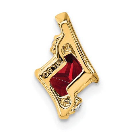Cushion Garnet and Diamond Chain Slide Charm Pendant in Real 10k Yellow Gold