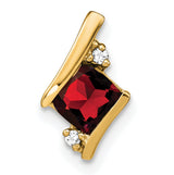 Cushion Garnet and Diamond Chain Slide Charm Pendant in Real 10k Yellow Gold