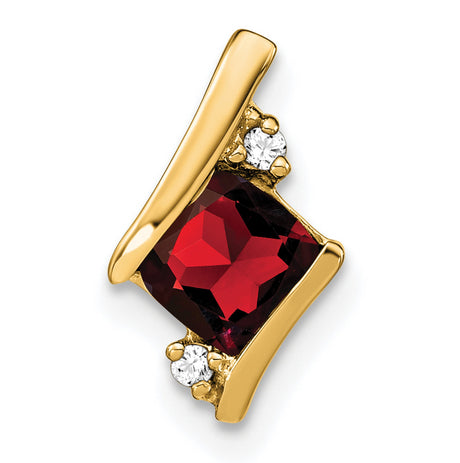 Cushion Garnet and Diamond Chain Slide Charm Pendant in Real 10k Yellow Gold