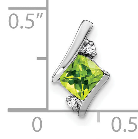 10k White Gold Pendant with Square-Cut Peridot and Diamond Accents, Modern August Birthstone Charm