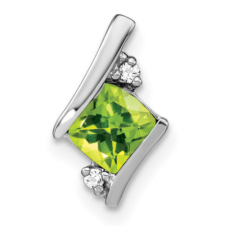 10k White Gold Pendant with Square-Cut Peridot and Diamond Accents, Modern August Birthstone Charm
