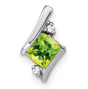 10k White Gold Pendant with Square-Cut Peridot and Diamond Accents, Modern August Birthstone Charm