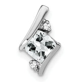 10k White Gold Pendant with Square Cut Lab Created Sapphire and Diamond Accents, Modern Design