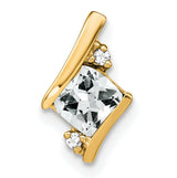 Cushion White Topaz and Diamond Chain Slide Charm Pendant in Real 10k Yellow Gold