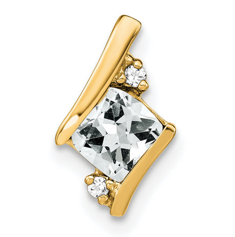 Cushion White Topaz and Diamond Chain Slide Charm Pendant in Real 10k Yellow Gold