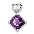 14k White Gold Pendant with Cushion-Cut Amethyst, Diamond Accent, Heart Bail