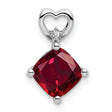 14k White Gold Pendant with Cushion Cut Lab Created Ruby and Diamond Accent, Heart Design
