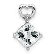 14k White Gold Pendant with Cushion Cut White Topaz, Diamond Accent, Open Heart Design