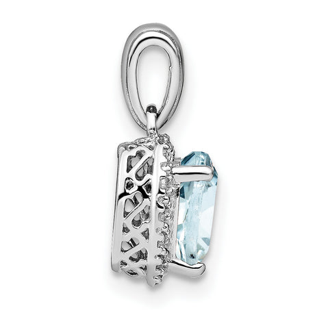 Sterling Silver Heart Pendant with Aquamarine and Diamond Accents for Women