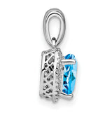 Sterling Silver Heart Pendant with Swiss Blue Topaz and Diamond Accents, Romantic Jewelry for Women