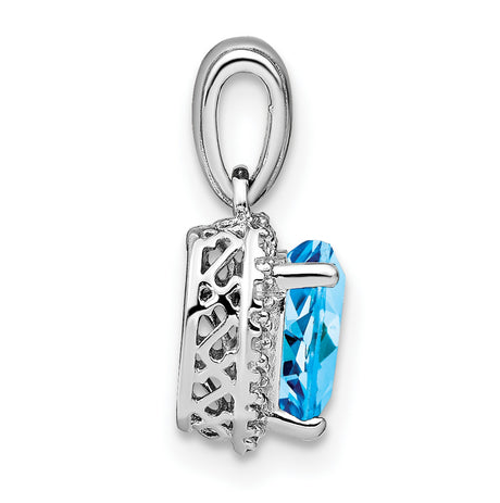 Sterling Silver Heart Pendant with Swiss Blue Topaz and Diamond Accents, Romantic Jewelry for Women
