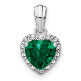 Sterling Silver Heart Pendant with Lab Created Emerald and Diamond Accents for Women
