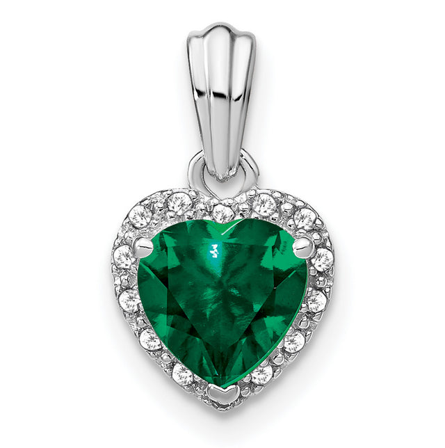 Sterling Silver Heart Pendant with Lab Created Emerald and Diamond Accents for Women