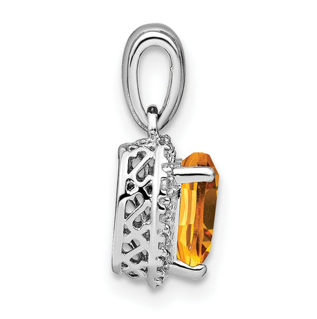 Sterling Silver Heart Pendant with Citrine and Diamond Accents, Halo Setting, Romantic Jewelry for Women