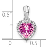 Sterling Silver Heart Pendant with Lab Created Pink Sapphire and Diamond Halo