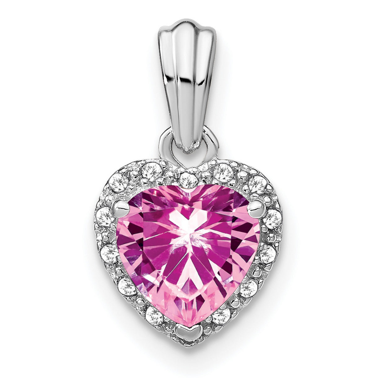 Sterling Silver Heart Pendant with Lab Created Pink Sapphire and Diamond Halo