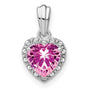 Sterling Silver Heart Pendant with Lab Created Pink Sapphire and Diamond Halo