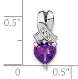 Sterling Silver Heart Pendant with Amethyst and Diamond Accents, Ribbon Awareness Design