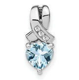 Aquamarine and Diamond Charm Pendant in Real 925 Sterling Silver
