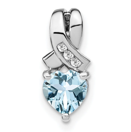 Aquamarine and Diamond Charm Pendant in Real 925 Sterling Silver