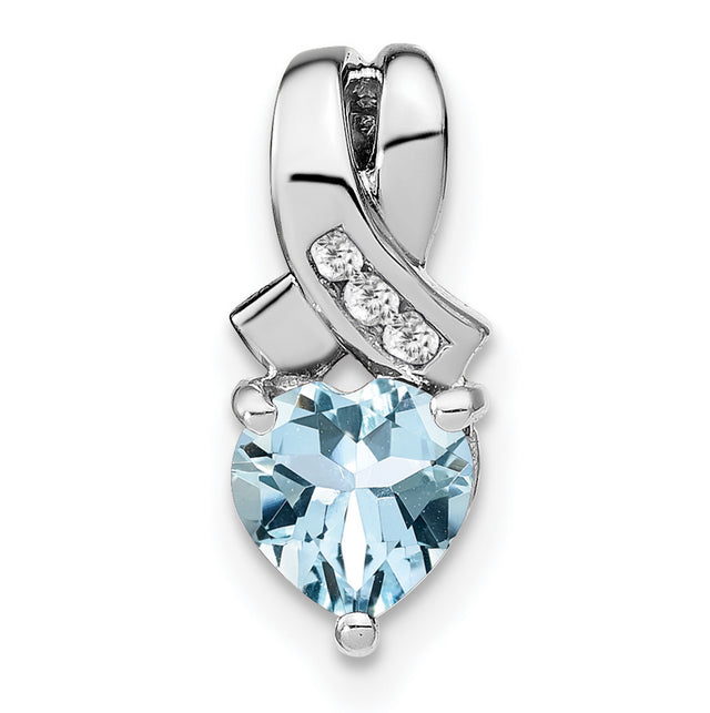 Aquamarine and Diamond Charm Pendant in Real 925 Sterling Silver