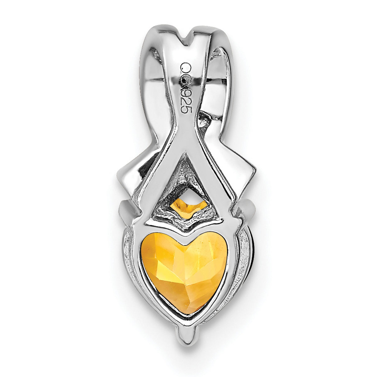 Sterling Silver Heart Pendant with Citrine and Diamond Accents, Ribbon Design, November Birthstone